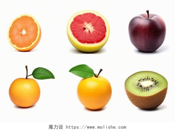 橙子柚子橘子苹果猕猴桃香蕉葡萄菠萝各种各样新鲜水果健康生活营养有机水果拼贴展示图白底